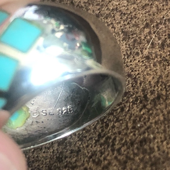 Vintage Turquoise Inlaid 925 Dome Ring - Picture 10 of 11